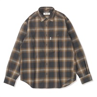 フェードチェックシャツ (Men's)(ブラウン-M)