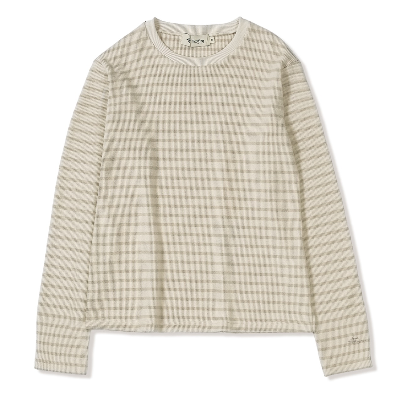ミニワッフルボーダークルー (Women's)(ベージュ-S)