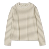 ミニワッフルボーダークルー (Women's)(ベージュ-S)