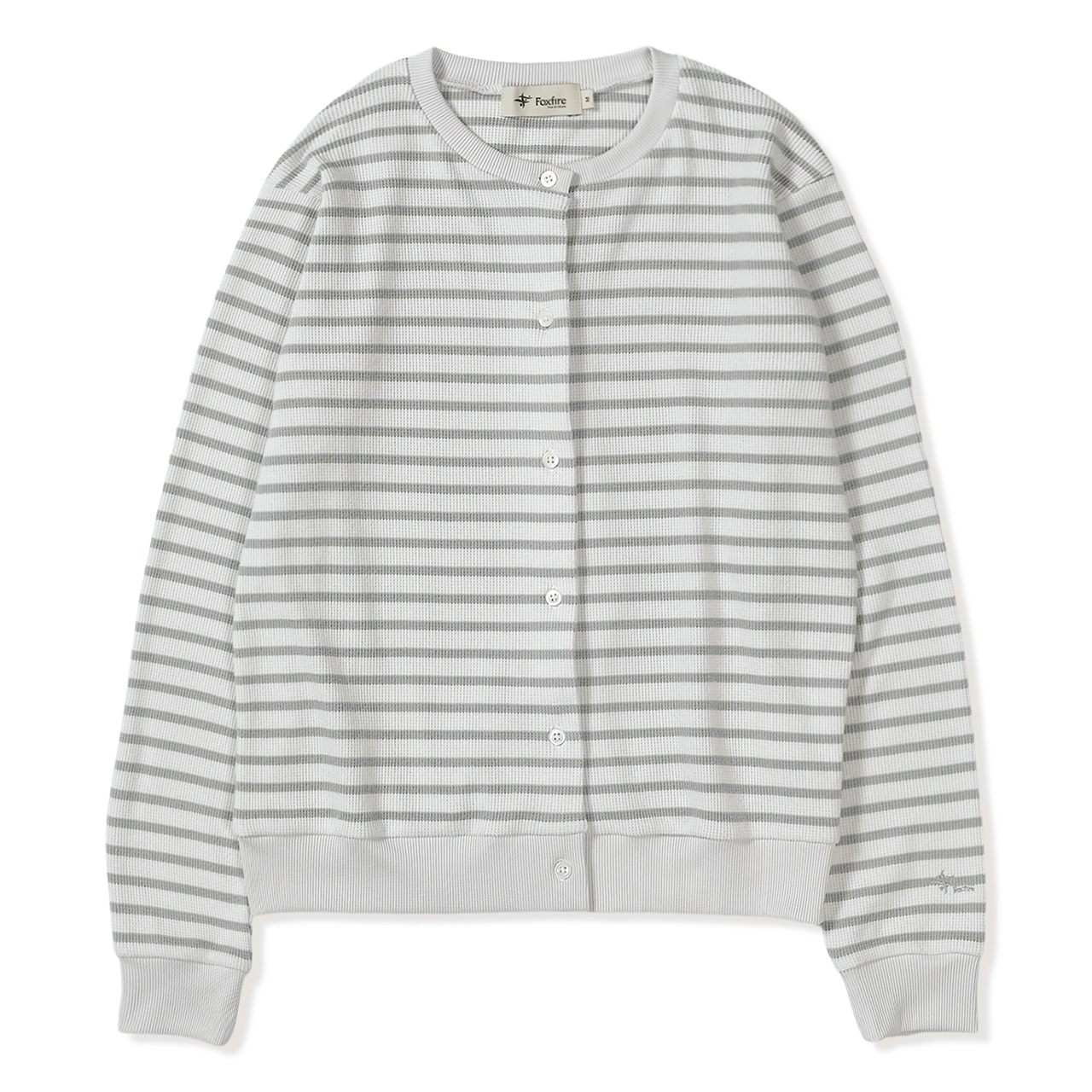 ミニワッフルボーダーカーディ (Women's)(ライトグレー-M)