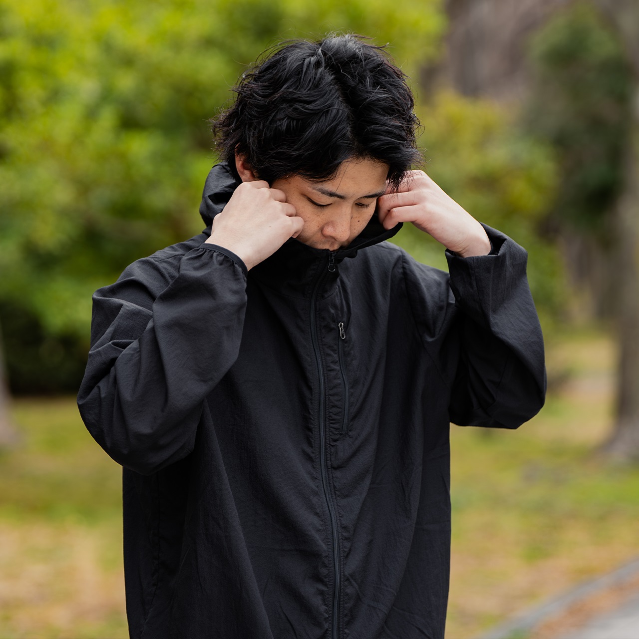 BRIEFING フード付きジャケット ブラック GO/LOOK!（ゴルック）｜BRIEFING MENS POCKETABLE WIND ANORAK