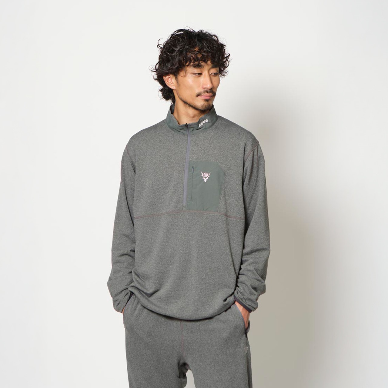 South2 West8 × Foxfire グリッドウールハーフジップ | Foxfire