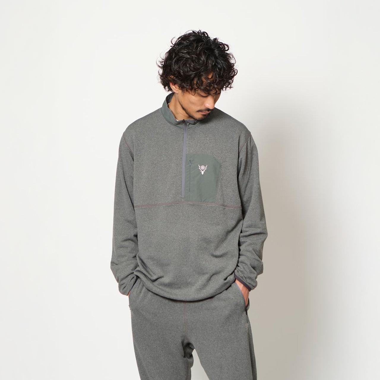 South2 West8 × Foxfire グリッドウールハーフジップ | Foxfire