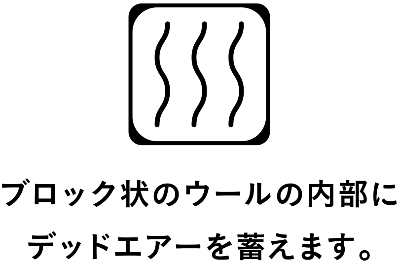 ブロック状のウールの内部にデッドエアーを蓄えます。