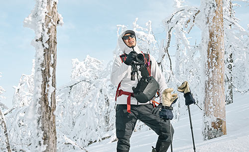 グリッドウールフーディ着用