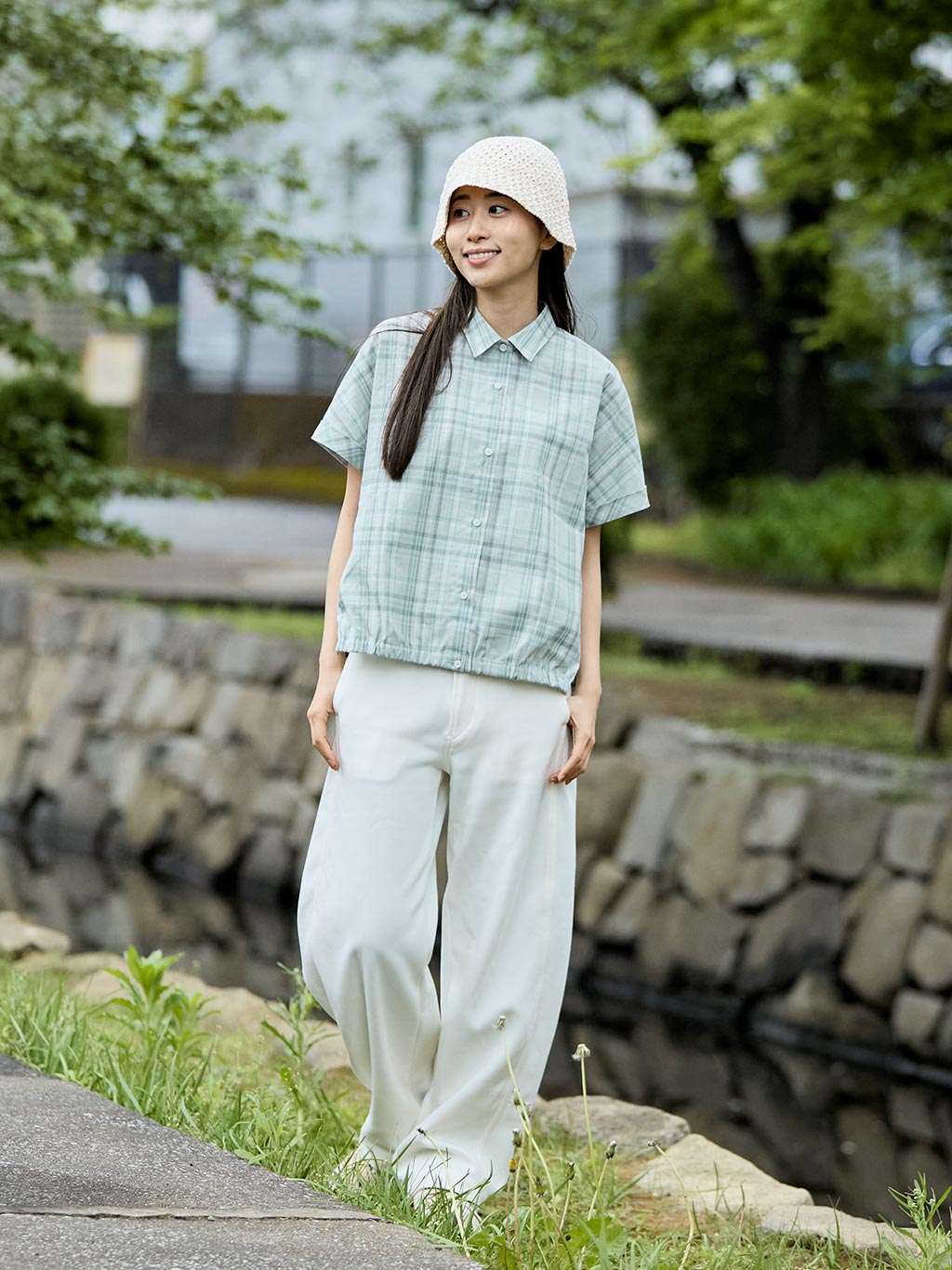 TSリネンチェックシャツ