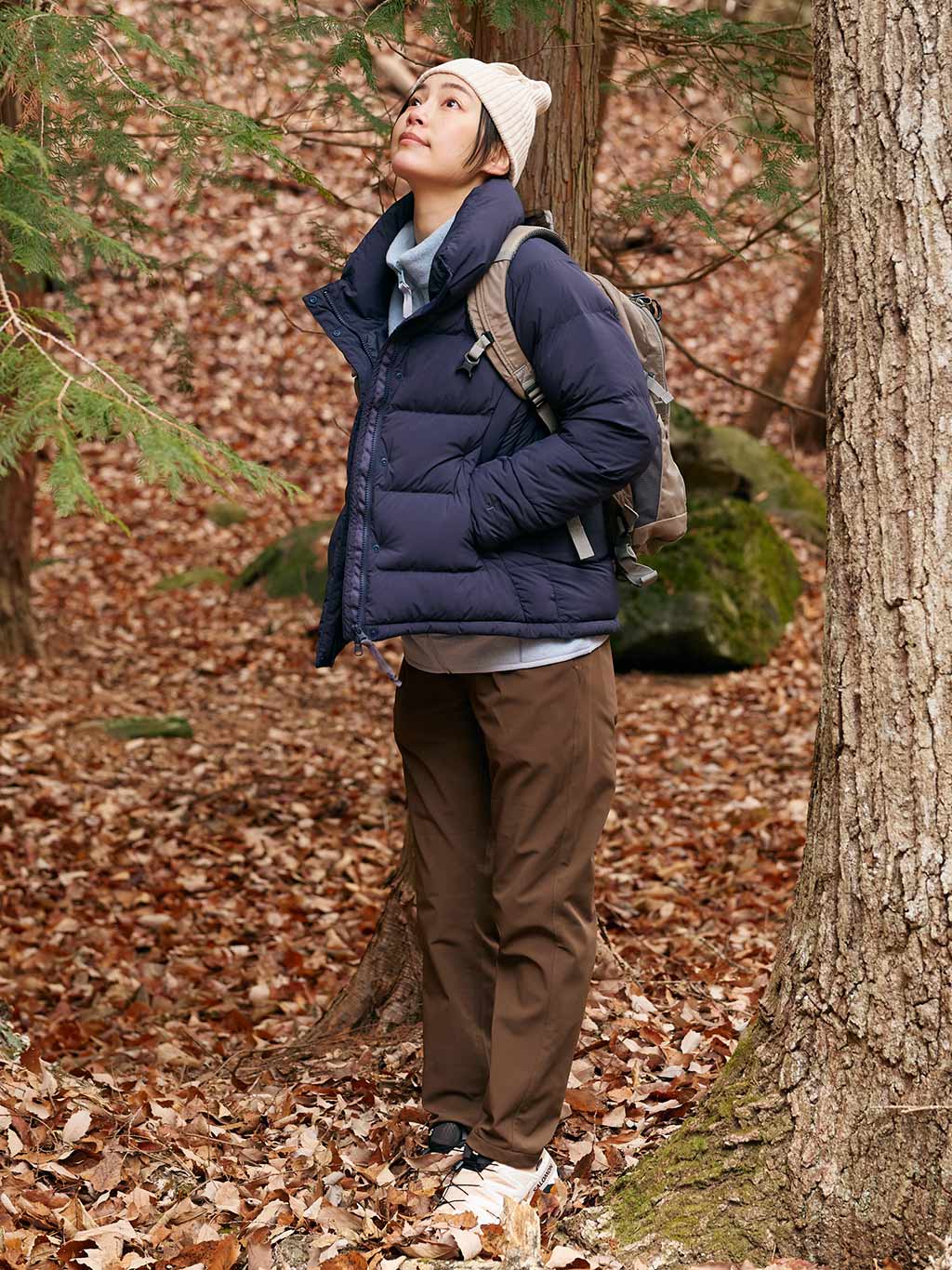 マイクロパフボリュームネックジャケット着用